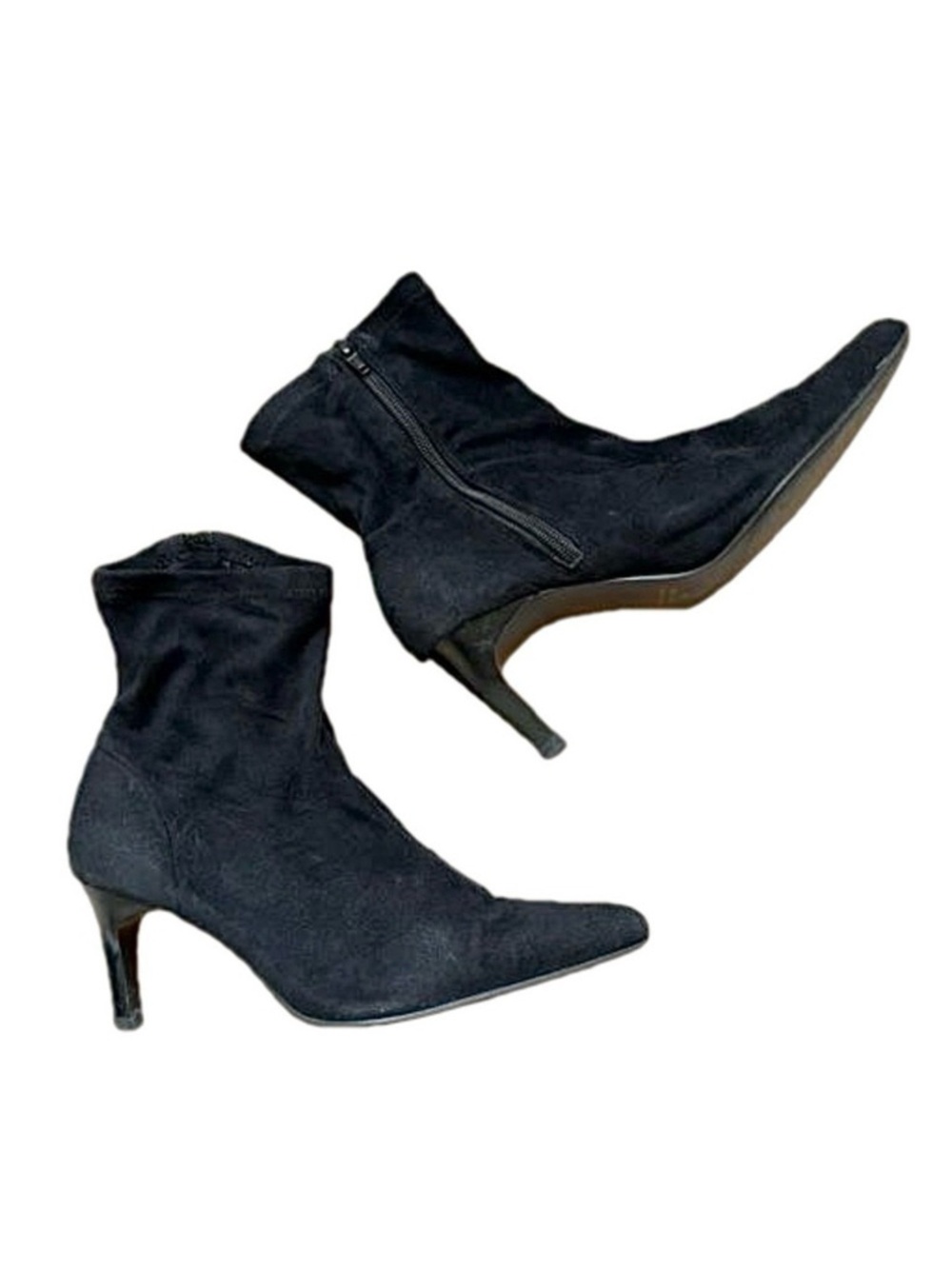 Premiere Collection Y2K Black Pointed Toe Faux Suede Ankle Boots Booties -Size 8